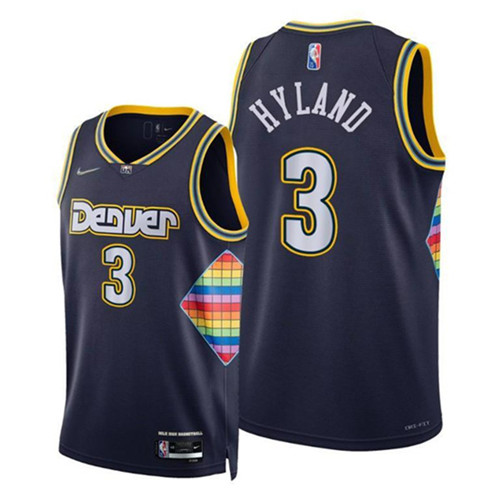 Men's Denver Nuggets #3 Nah'Shon Hyland Navy 2021/22 City Edition 75th Anniversary Stitched Jersey Men's Denver Nuggets #3 Nah'Shon Hyland Navy 2021/22 City Edition 75th Anniversary Stitched Jersey